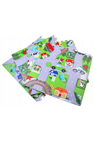 OEM Children's puzzle play mat, made of foam, consisting of 4 pieces, 120 x 120 cm, City, Multicolor