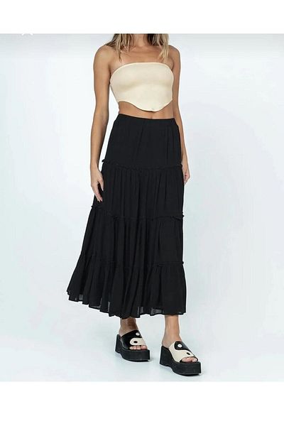 BLUSS Women's Black Comfortable Stylish Layered Lined Skirt