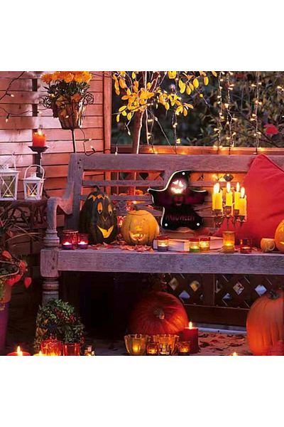 Karll Halloween decoration, LED, ghost pattern, wood, multicolor, 20 x 20 cm