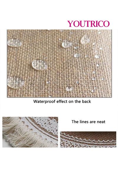 Youtrico Placemats, plate coasters, waterproof, woven jute, Nordic style, tassels,12-17cm