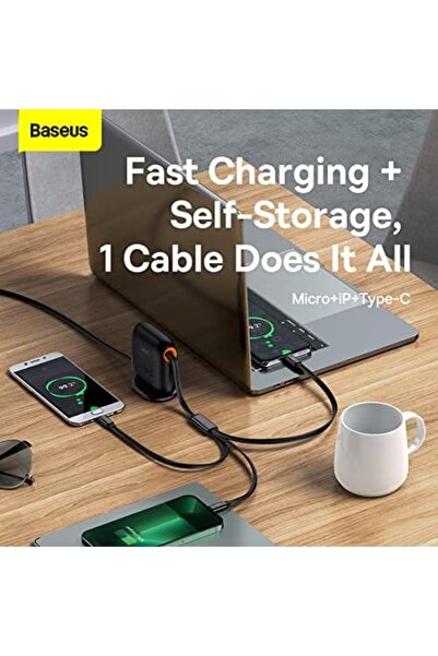 Baseus (3-in-1) 100W Charging Cable, Retractable Multi Charging Desktop Organizer Cable from USB C t