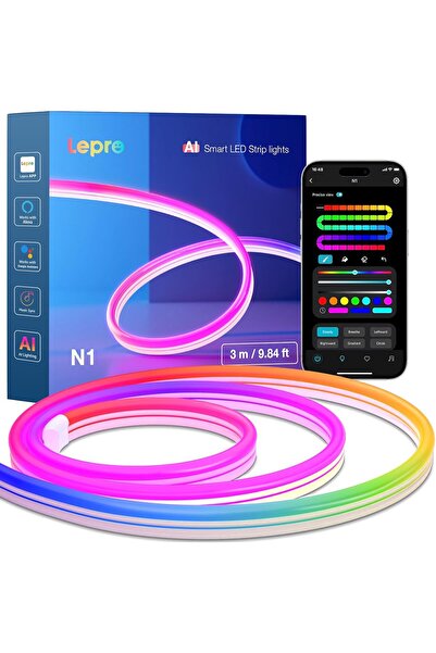 LEPRO N1 AI Smart Rainbow Neon Light Strip 3m, 96 LEDs/m, IP65, App & Voice Control