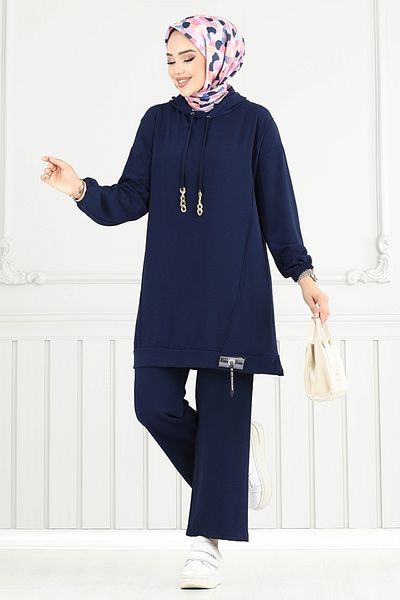 ModaMerve Arma Detail Aerobin Suit 6014Uz1029-M Navy