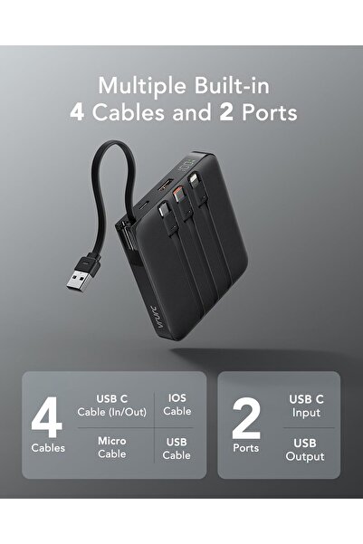 Generic VRURC 20000mAh Power Bank with Built-in Cables, 22.5W Fast Charging Phone Portable Charger, USB C Ba