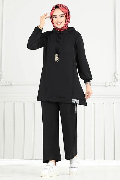 ModaMerve Arma Detail Aerobin Suit 6014Uz1029-M Black