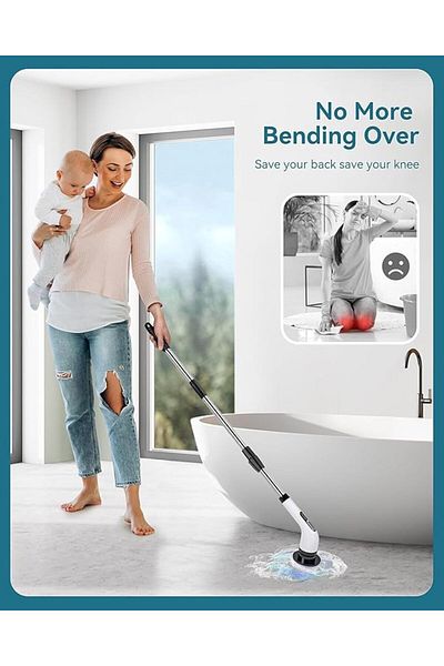 COOYA New Powerful Paporich Rotary Electric Cleaning Brush, Retractable Handle 4 Brush Heads