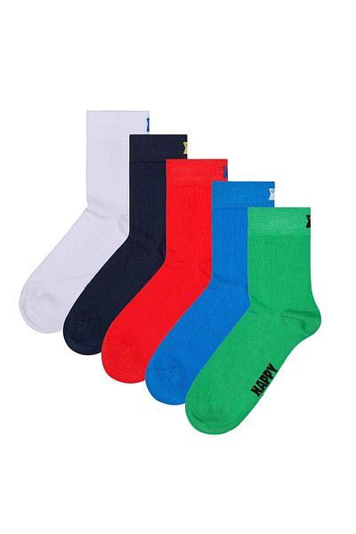 Happy Socks Unisex Socken, 5er Pack - Solid 1/2 Crew Socks, Baumwoll-Mix, einfarbig