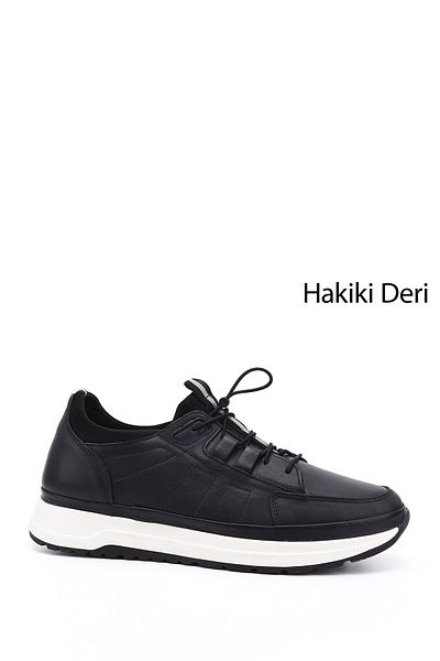GÖNDERİ(R) Men's Navy Blue Antique Lycra Rubber Laced Genuine Leather Comfort Sneaker