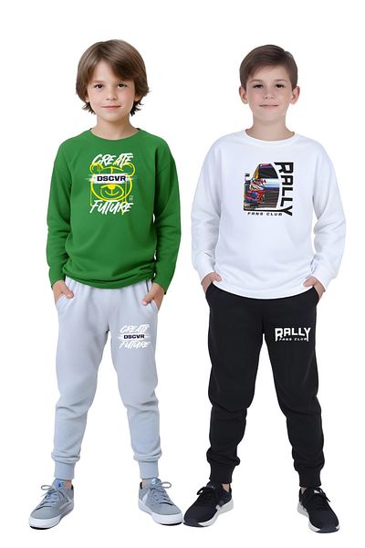 FYK KİDS 2-Piece Boy's Printed Zero-Collar Muslim Bottom-Up Set