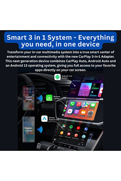 LUVLU Adaptor wireless carplay si android auto Sistem integrat Android 4GB RAM + 32GB ROM Netflix Youtube