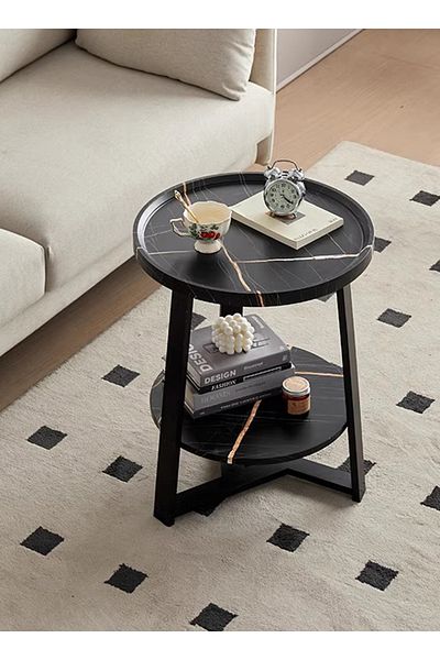 sharpdo Living Room Small Sofa Double-Layer Rock Board Side Table