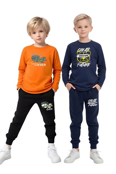 FYK KİDS 2-Piece Boy's Printed Zero-Collar Muslim Bottom-Up Set