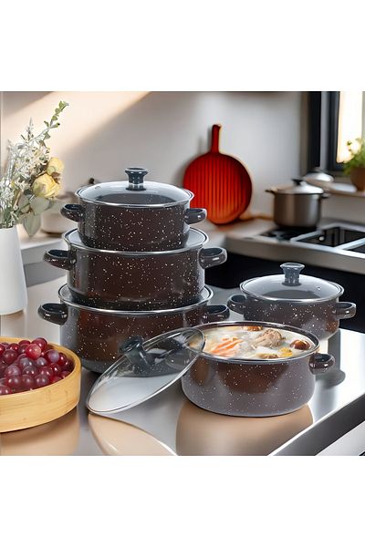 sharpdo 5-Piece Kitchen Soup Pot Enamel Pot Stew Pot Set, Gas Induction Cooker Available 16/18/20/22/24CM