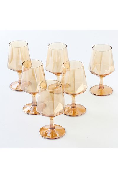 sharpdo 6-Pieces 430 ml Creative European Diamond Shaped High Foot Glass Juice Cup