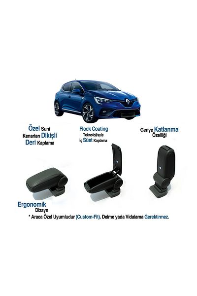 TUNAX OTO Clio Mk5 Car-Specific Armrest Armrest Without Screw 2019 2020 2021 2022 2023 2024 2025