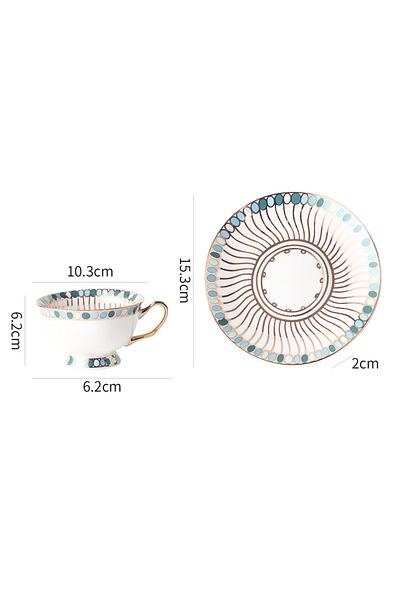 sharpdo 2 Sets Balloon Gold Thread Coffee Cup And Coffee Dish (Gold Handle) 220 mL (5 Colors To Choose From)