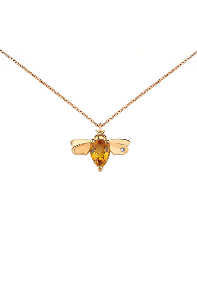 BEE GODDESS Kraliçe Arı S Sitrin Pırlanta Gümüş Kolye