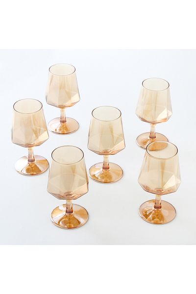 sharpdo 6-Pieces 430 ml Creative European Diamond Shaped High Foot Glass Juice Cup
