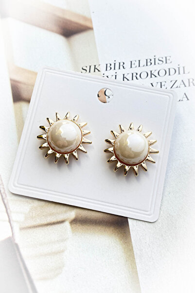 roshel Altın Kaplama İncili Güneş Model Küpe