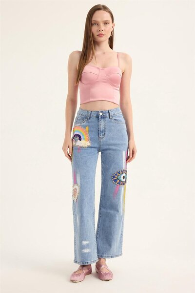 HomeStore Renkli Payetli Jean Pantolon