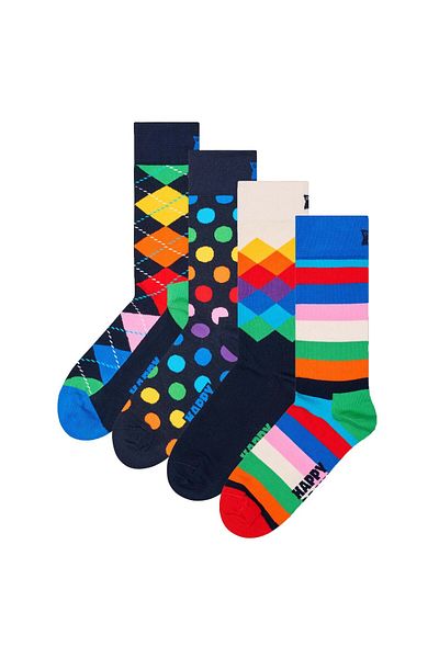 Happy Socks 4er Pack Unisex Socken - Geschenkbox, Classics, gemischte Farben