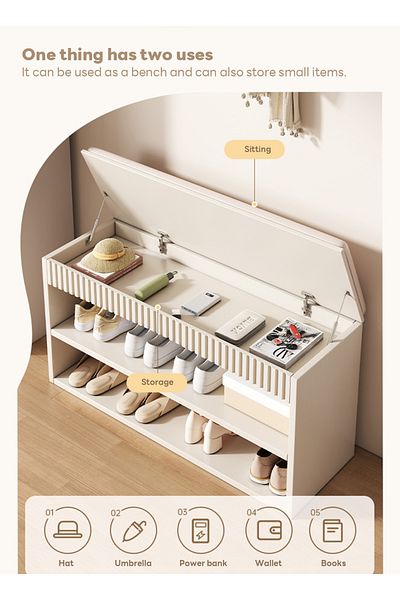 sharpdo Home Porch Entrance Integrated Shoe Cabinet Bench, Solid Wood Shoe Bench, Soft Cushion 80*30*47CM