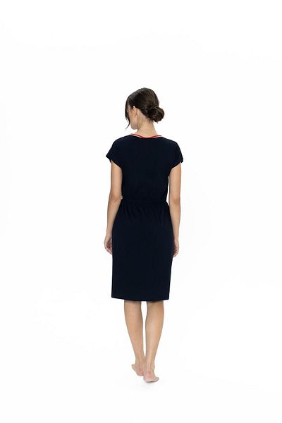 U.S. Polo Assn. Us Polo 100% Cotton, Women's Wide Round Neck, Drawstring Waist, Short Sleeve, Midi Nightdress