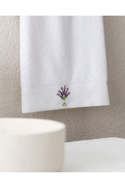 Madame Coco Lavinia Embroidered 100% Cotton Face Towel - White - 50X76 cm