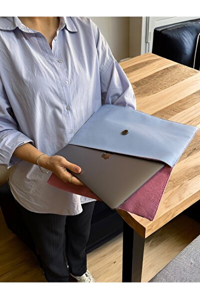 PLUSH STUDIO ISTANBUL Blue Leather, Plush Lined Briefcase and Laptop Bag – 36X26 cm