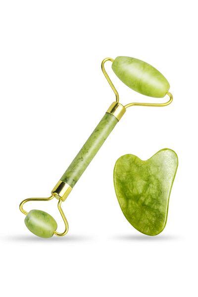 NEO Zenino® Facial Massage Roller Set - Gua Sha, Jade Stone, For Face and Body, Anti-Wrinkle, Green