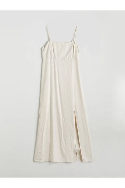 LC Waikiki Xside Beige Square Neck Linen Blend Dress