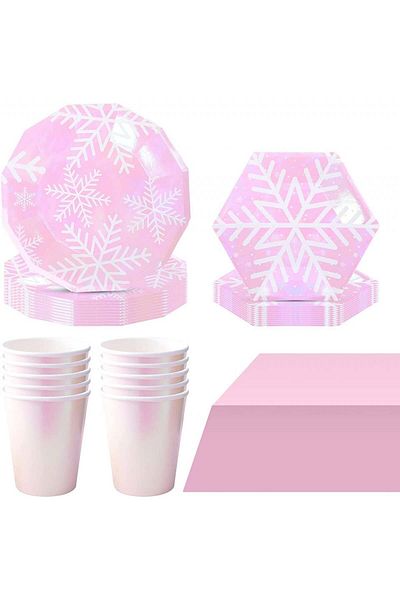 Forfamy Christmas tableware set, pink/white, paper, 81 pieces