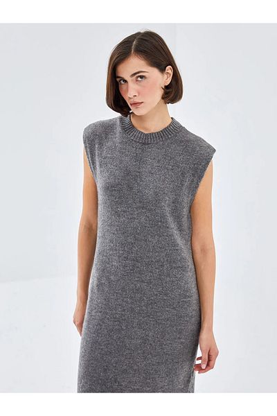 LC Waikiki Anthracite Crew Neck Women's Knitwear Dress