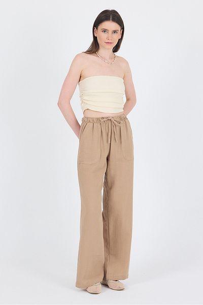 Rays Mink Linen Look 100% Cotton Pocket Wide Leg Trousers 8054A