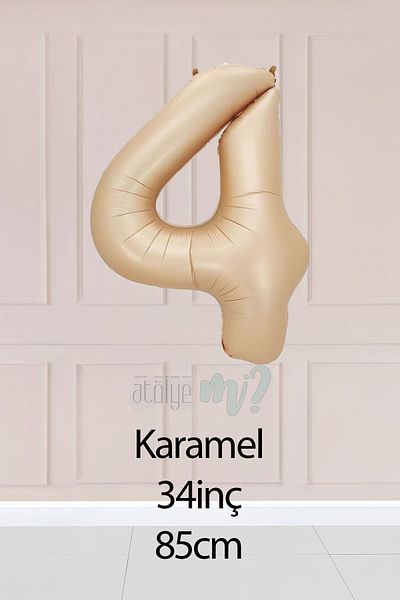 Atölye Mi 4 Year Old Caramel Number Balloon 34 Inch Sand Beige Age Balloon