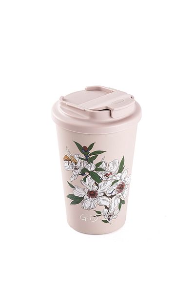 Tantitoni Kake Pink Flower Patterned Stainless Steel Thermoses Cup 380ml