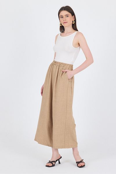 Rays Mink Linen Textured Cotton Side Detailed Wide Leg Trousers 4820A
