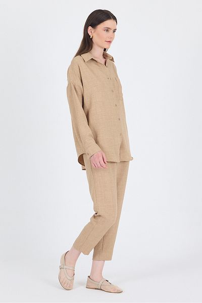 Rays Mink Shirt and Elastic Waist Trousers Double Set 4813A