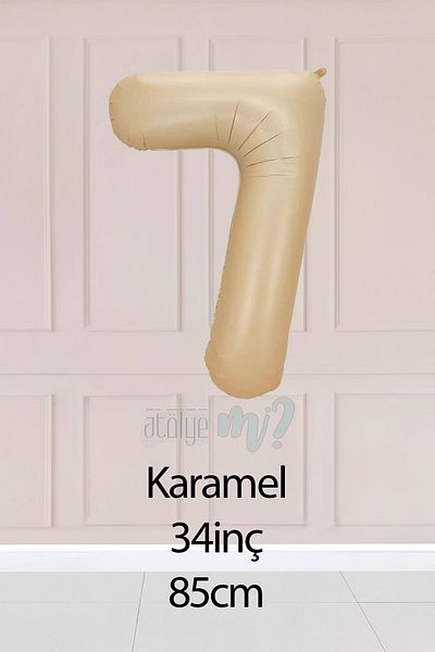 Atölye Mi 7 Year Old Caramel Number Balloon 34 Inch Sand Beige Age Balloon
