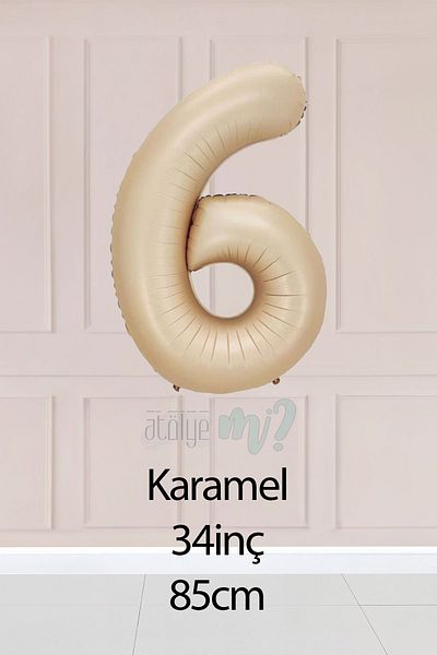 Atölye Mi 6 Year Old Caramel Number Balloon 34 Inch Sand Beige Age Balloon