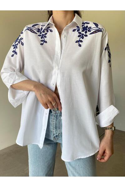 Bade Butik قميص روزليا باللون الأبيض والأزرق