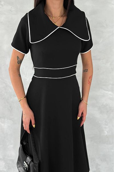 Neşeli Butik Women's Collar Detailed Midi Length Dress Nbk057