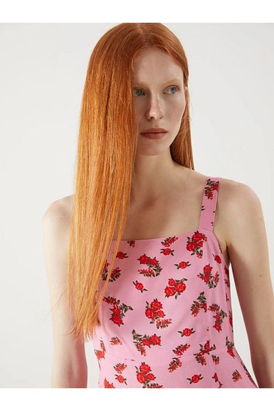 LC Waikiki Xside Pink Square Neck Floral Dress