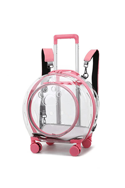 Glipet Klass Şeffaf Çekçekli Kedi Köpek Taşıma Sırt Çantası 48x23x29 Cm Pembe