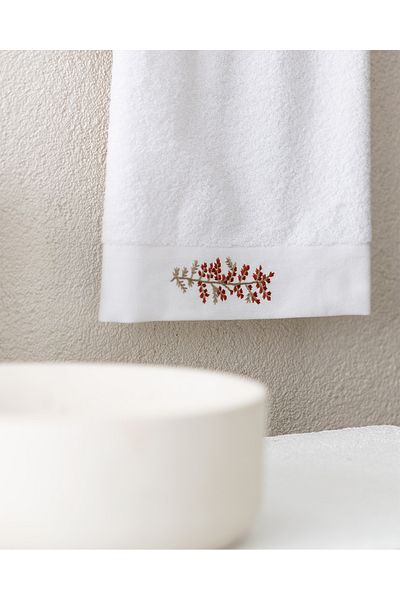 Madame Coco Slyvia Embroidered 100% Cotton Face Towel - White - 50X76 cm