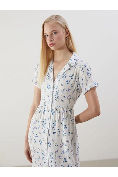 LC Waikiki Xside White Floral Shirt Dress