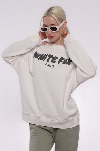 Madmext Ecru Crew Neck Printed Sweatshirt Mg1904