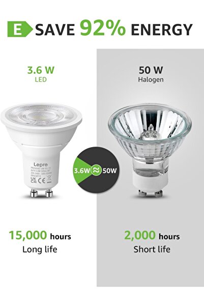 LEPRO GU10 LED Bulbs, Daylight White 6500K, 38° Narrow Beam, 4W 345lm, Pack of 10