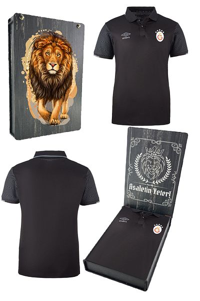 Galatasaray Γνήσιο μαύρο μπλουζάκι Polo Neck 5 αστέρων Gs Gift με ξύλινο κουτί