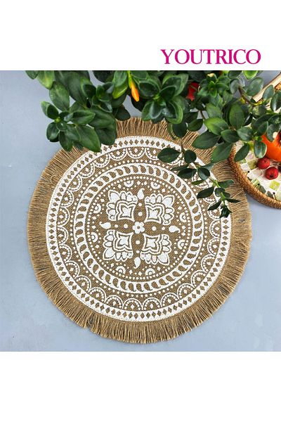 Youtrico 1pcs,38-43cm,placemats, plate coasters,tablemat,woven jute,tassels,
